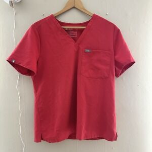 Figs Womens Catarina Scrub Top Size L Red Pocket Nursing Uniform Doctor Hospital